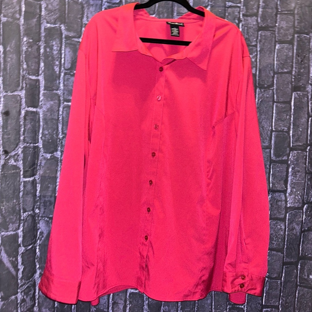 MAGGIE BARNES Women’s Plus Sz 4X 30/32W Career Long Sleeve Blouse Top Stretch